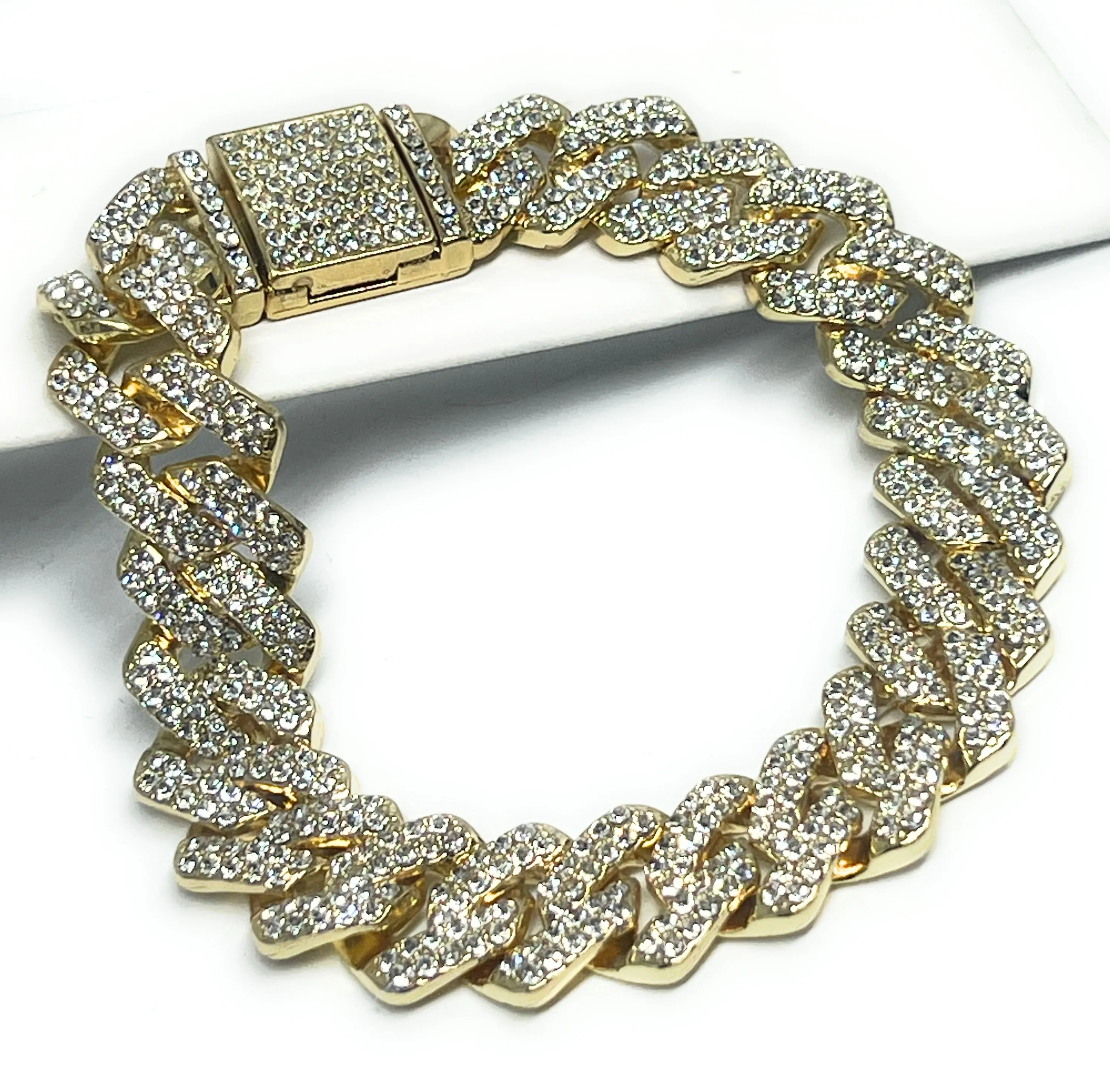 Gold Plated MIAMI CUBAN LINK EDGE ICED OUT CZ Bracelet 7-9 INCH 14MM Width