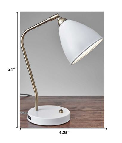 Grey Metal And Antique Brass Adjustable Usb Port Desk Lamp