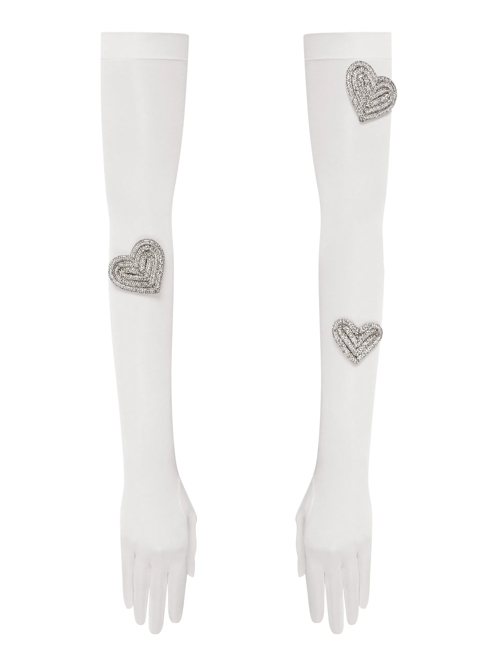 Heart-embellished opera-length gloves