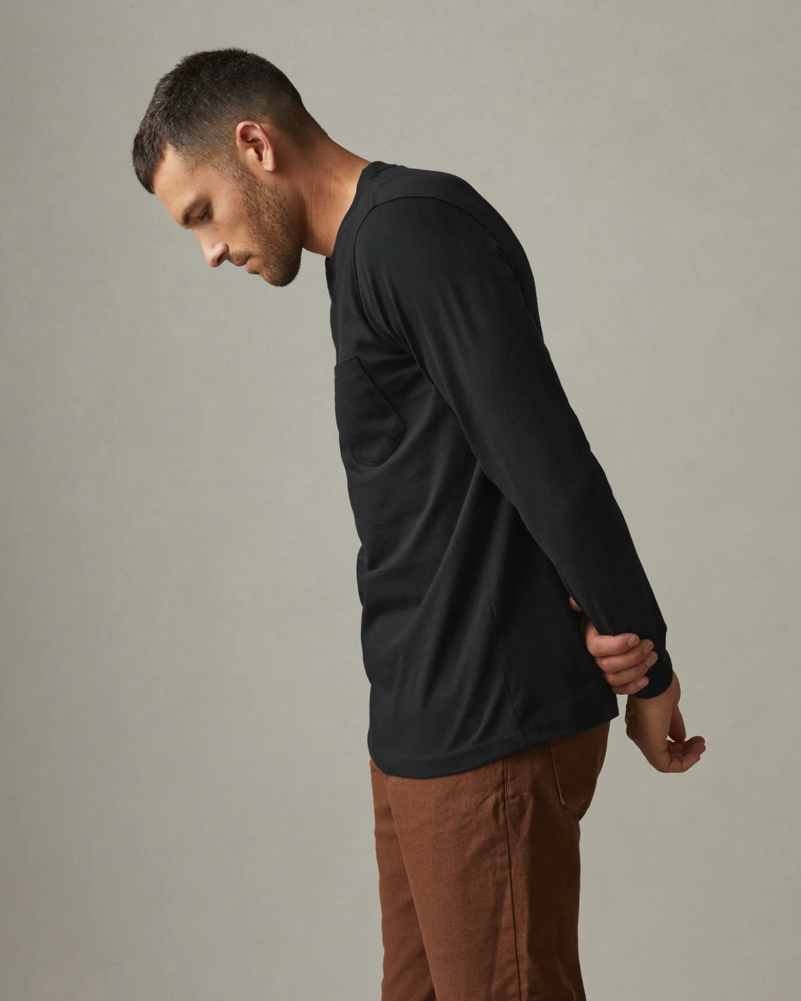 Heavyweight Pocket Tee Long Sleeve - Black