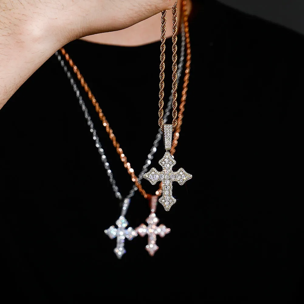 Iced Budded Cross Pendant Fashion Jewelry Hip Hop Necklace for Men