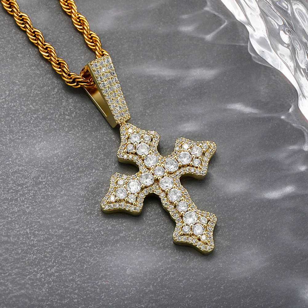 Iced Budded Cross Pendant Fashion Jewelry Hip Hop Necklace for Men