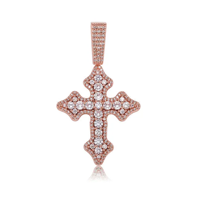 Iced Budded Cross Pendant Fashion Jewelry Hip Hop Necklace for Men