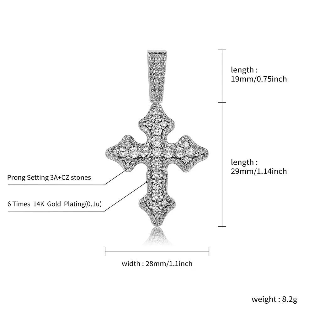 Iced Budded Cross Pendant Fashion Jewelry Hip Hop Necklace for Men