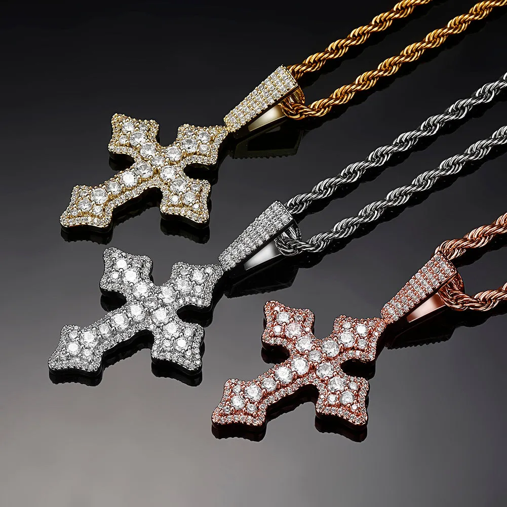 Iced Budded Cross Pendant Fashion Jewelry Hip Hop Necklace for Men