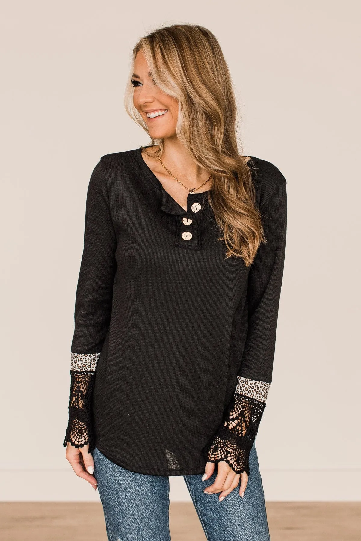 In Your Sights Long Sleeve Knit Top- Black