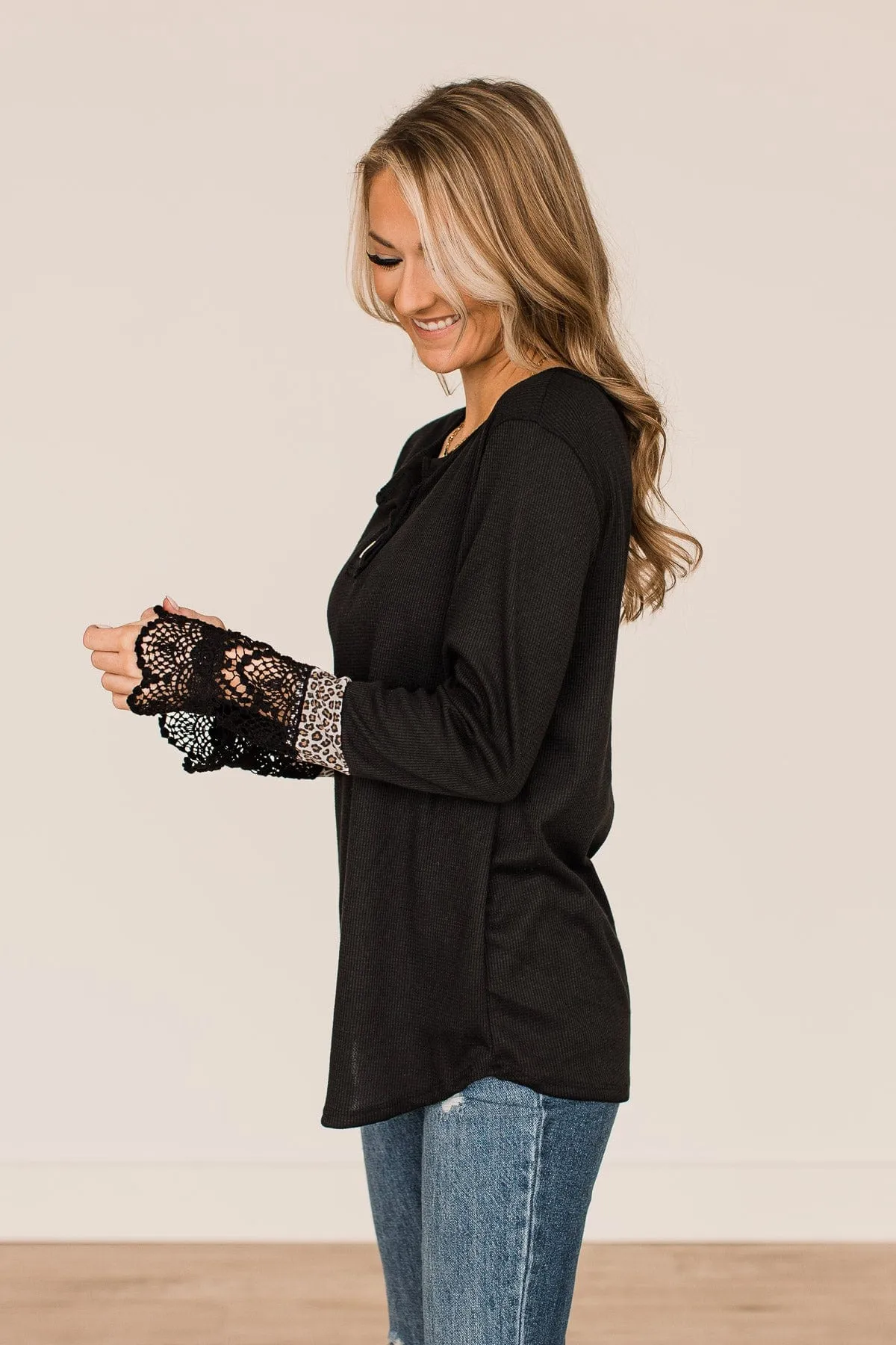 In Your Sights Long Sleeve Knit Top- Black