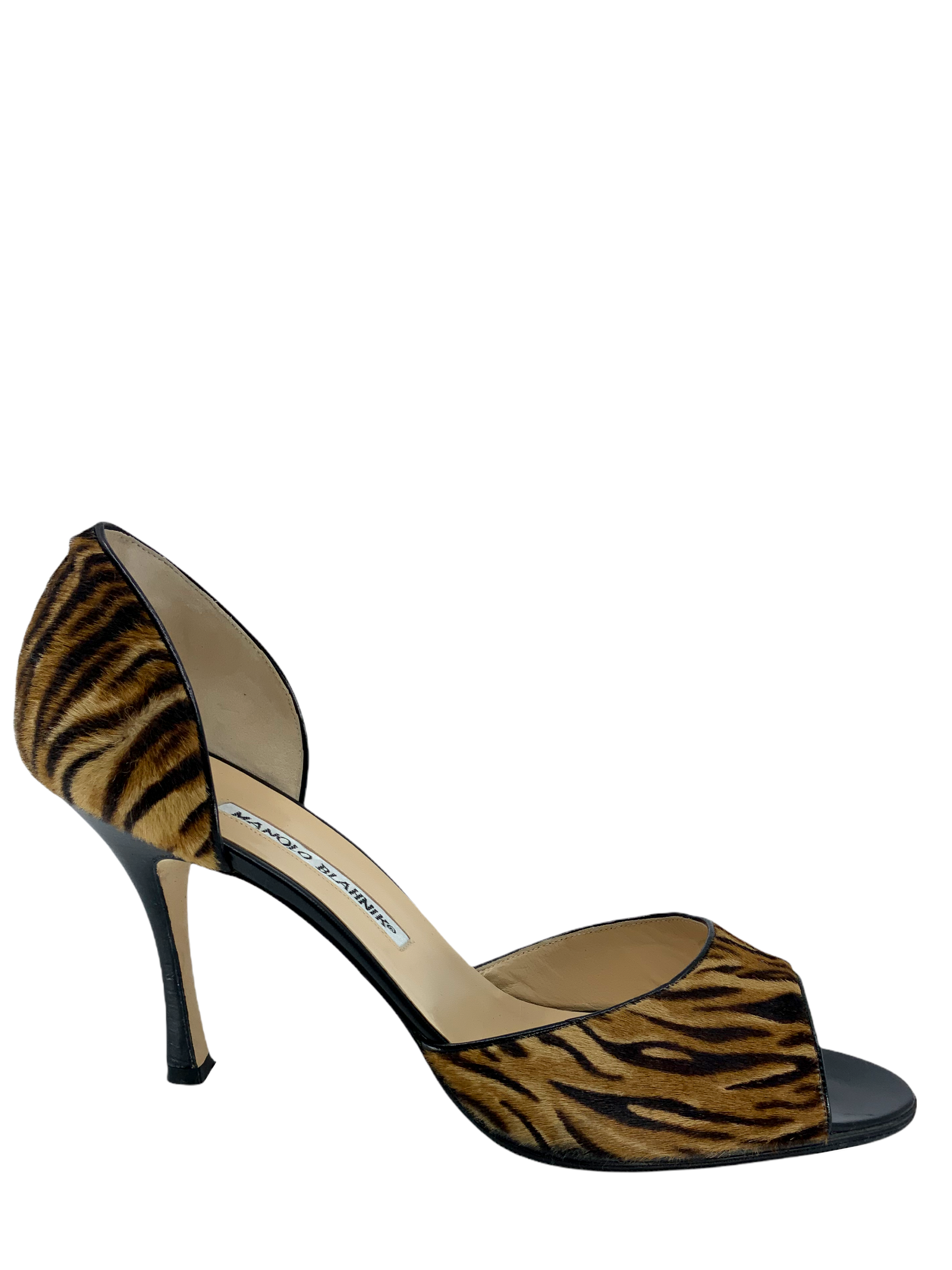 Manolo Blahnik Animal Print Pony Hair D'Orsay Pump Size 10.5