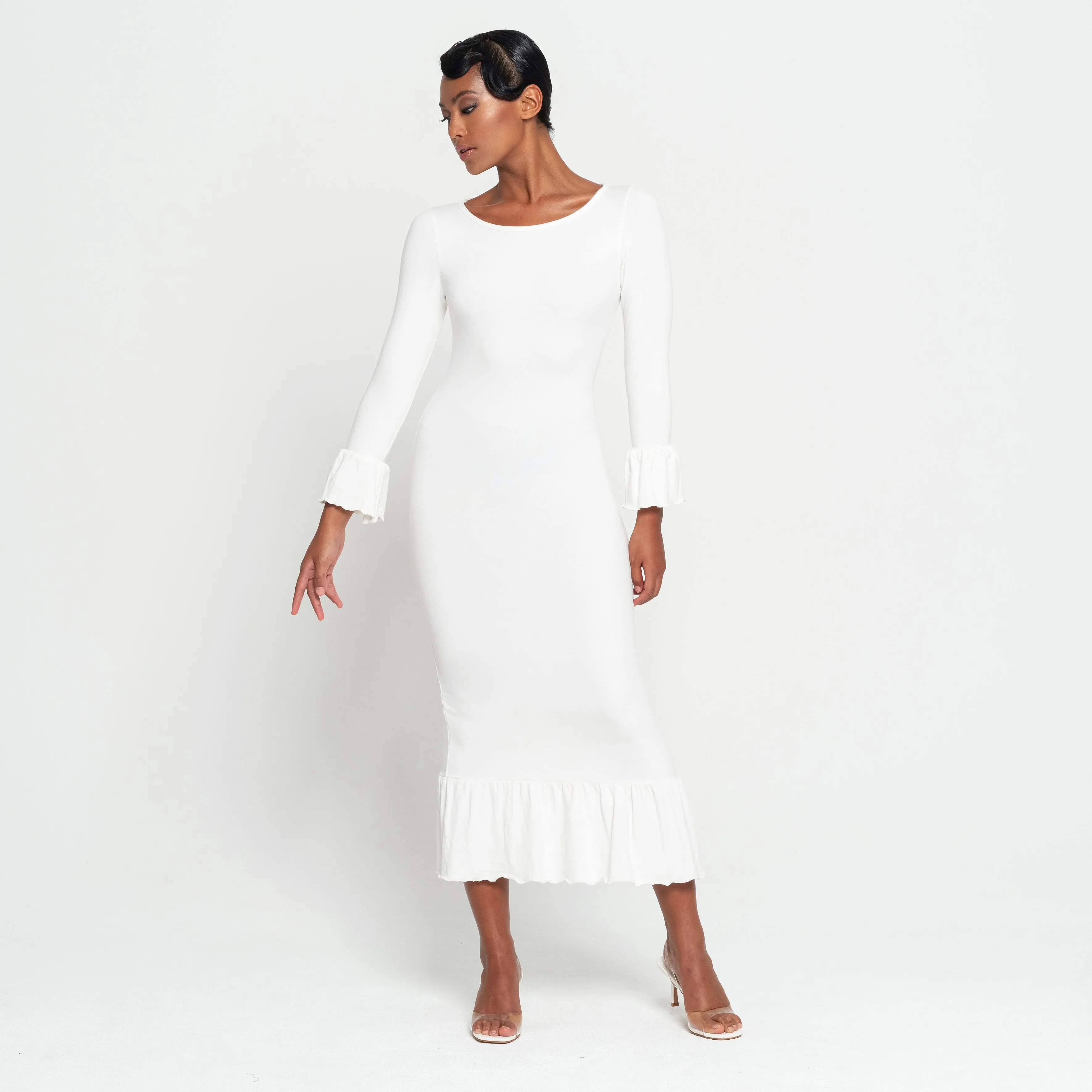 MARJORIE Bamboo Ruffle Dress, in Off-White