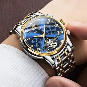 Mechanical Business Wristwatch Skeleton Calendar Waterproof Watch