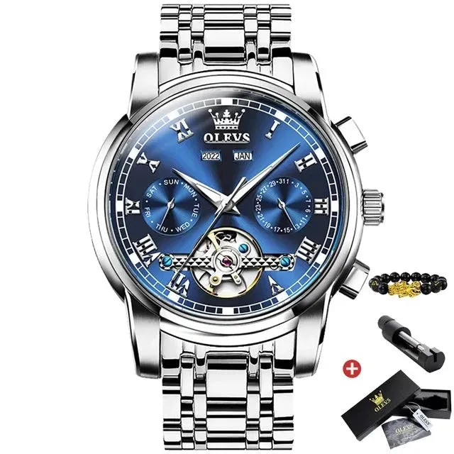 Mechanical Business Wristwatch Skeleton Calendar Waterproof Watch