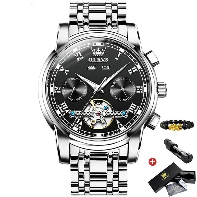 Mechanical Business Wristwatch Skeleton Calendar Waterproof Watch