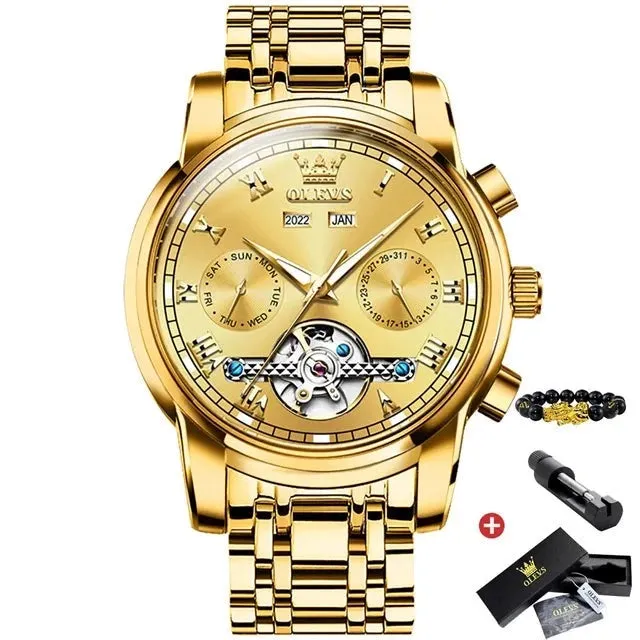 Mechanical Business Wristwatch Skeleton Calendar Waterproof Watch