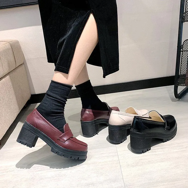 Plain Platform Chunky Heel Loafers BH24