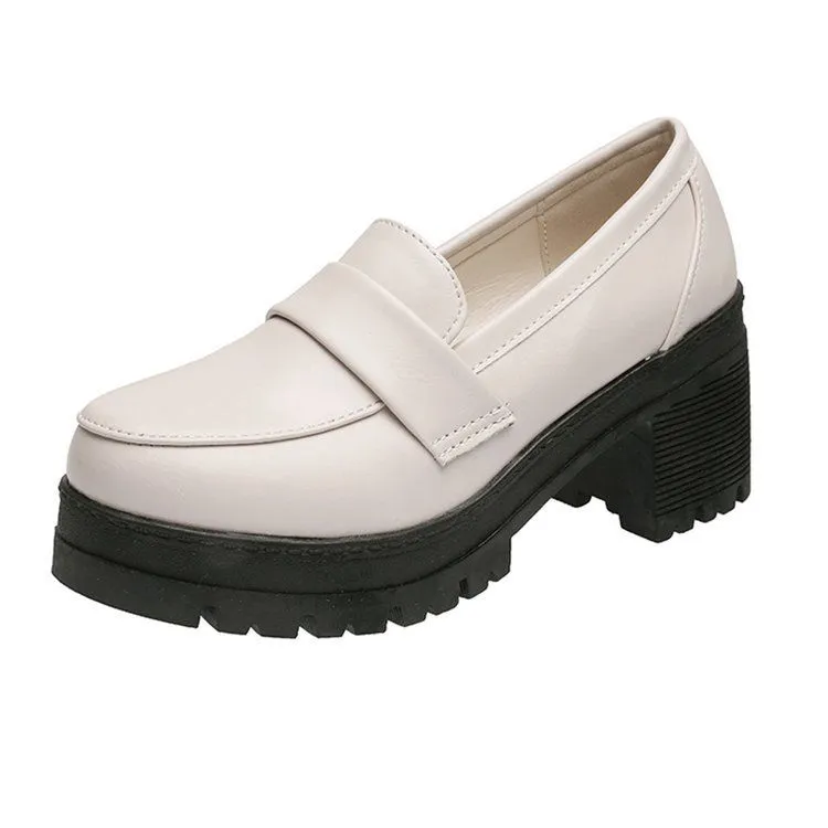 Plain Platform Chunky Heel Loafers BH24