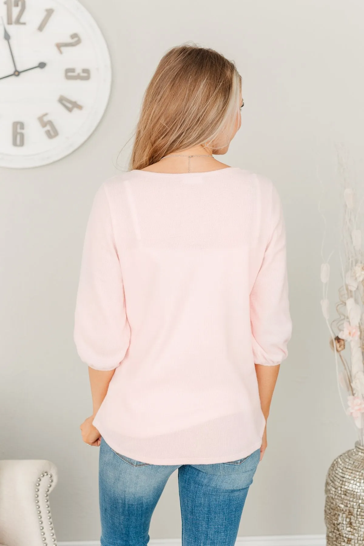 Reaching For Love Thermal Knit Top- Light Pink