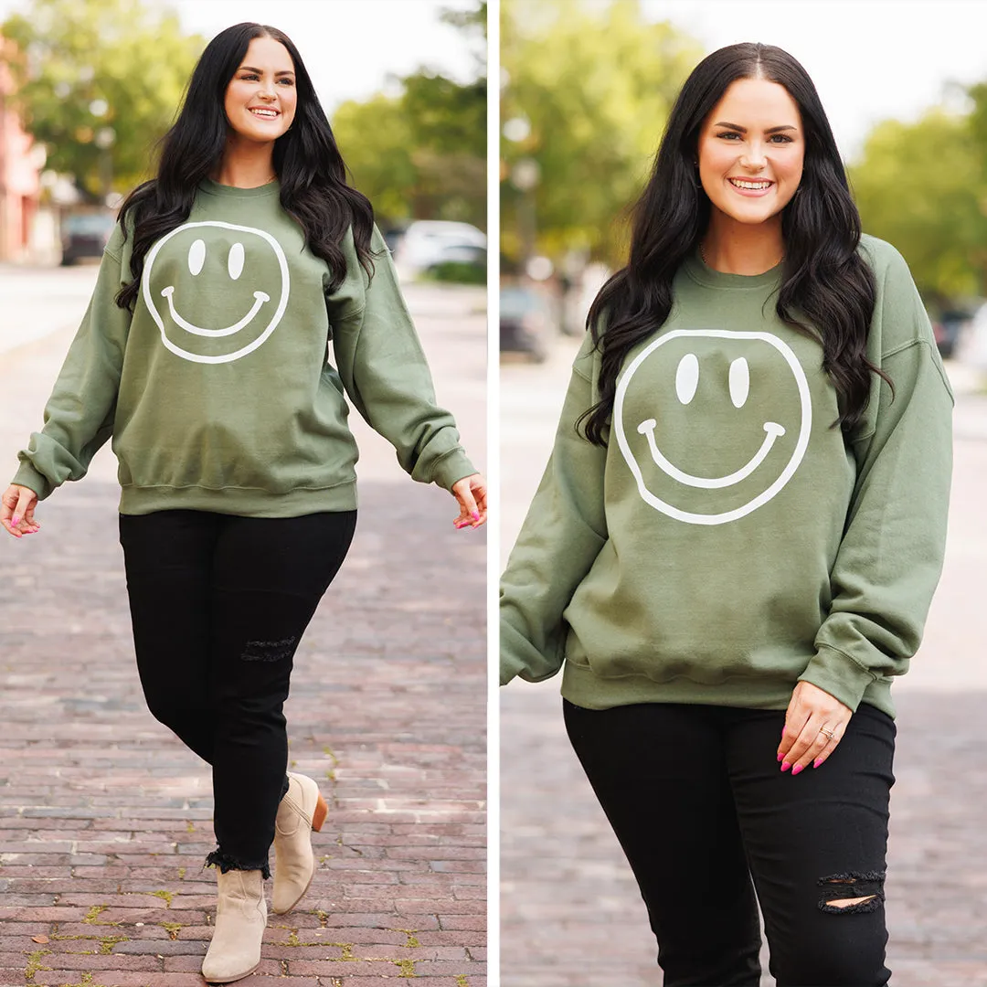 Remember To Smile Sweatshirt, Military Green