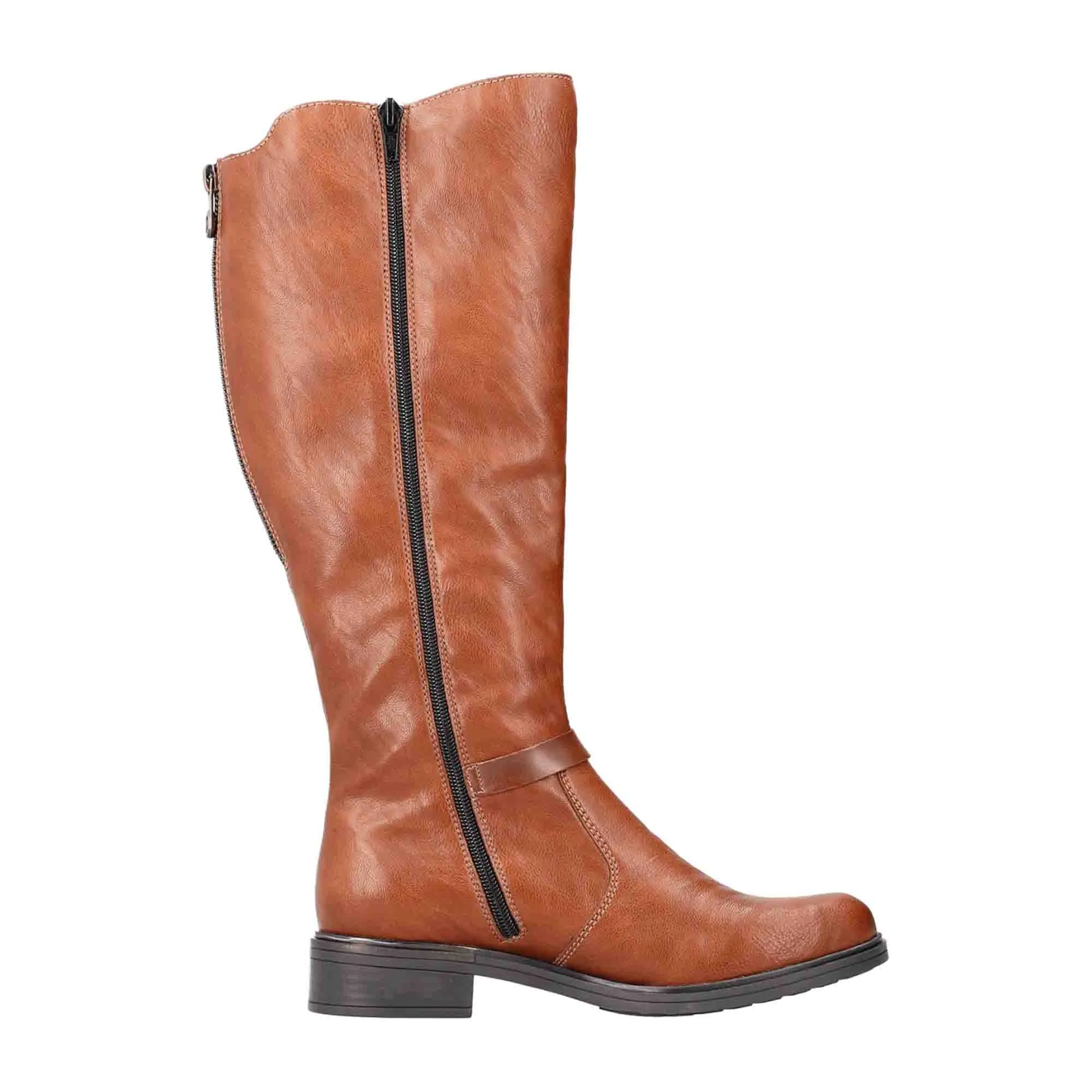 Rieker HWK Women's Chestnut Boots with Side Zipper and Black Sole