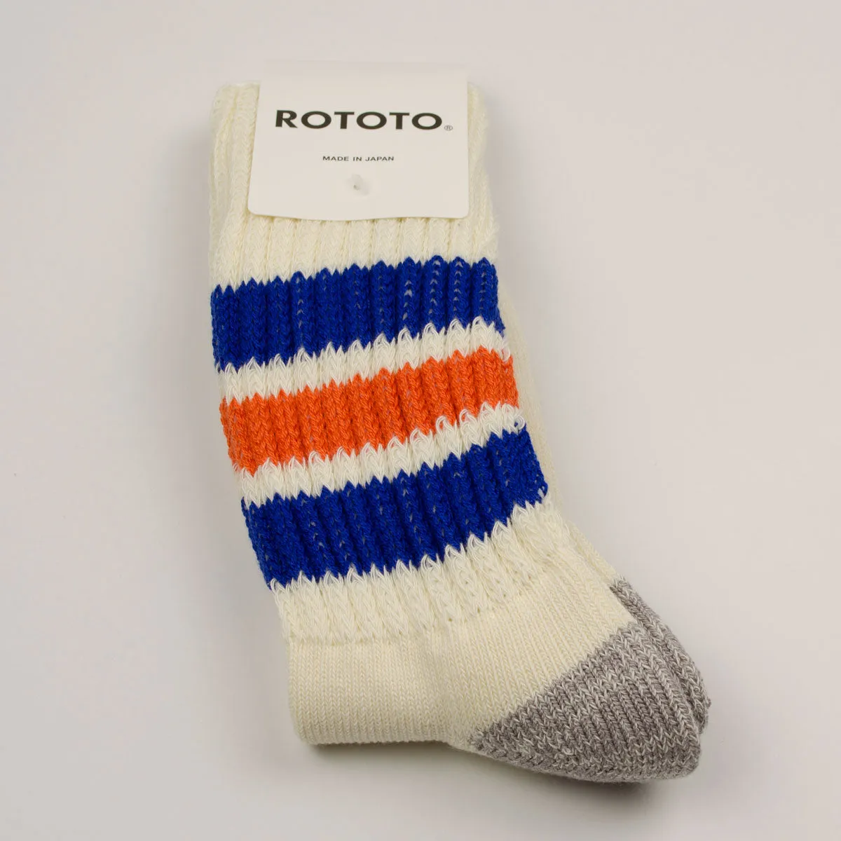 RoToTo - Coarse Ribbed Old School Crew Socks - Blue / Orange