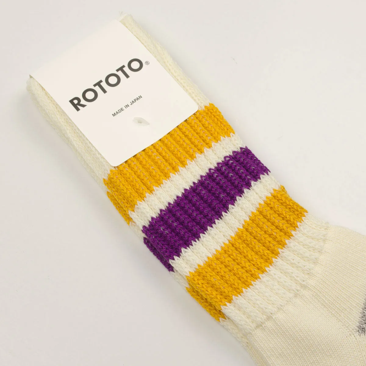 RoToTo - Coarse Ribbed Old School Crew Socks - Yellow / Purple