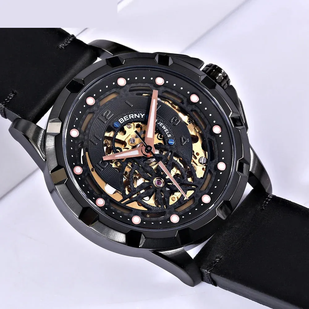 Skeleton Men Automatic Self Winding Mechanical Watch for Men Luxury Steampunk Luminous Waterproof