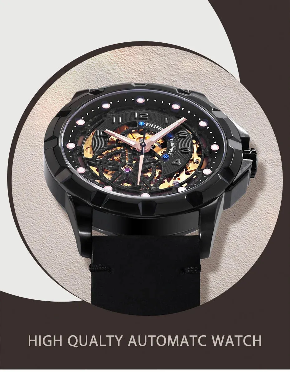 Skeleton Men Automatic Self Winding Mechanical Watch for Men Luxury Steampunk Luminous Waterproof