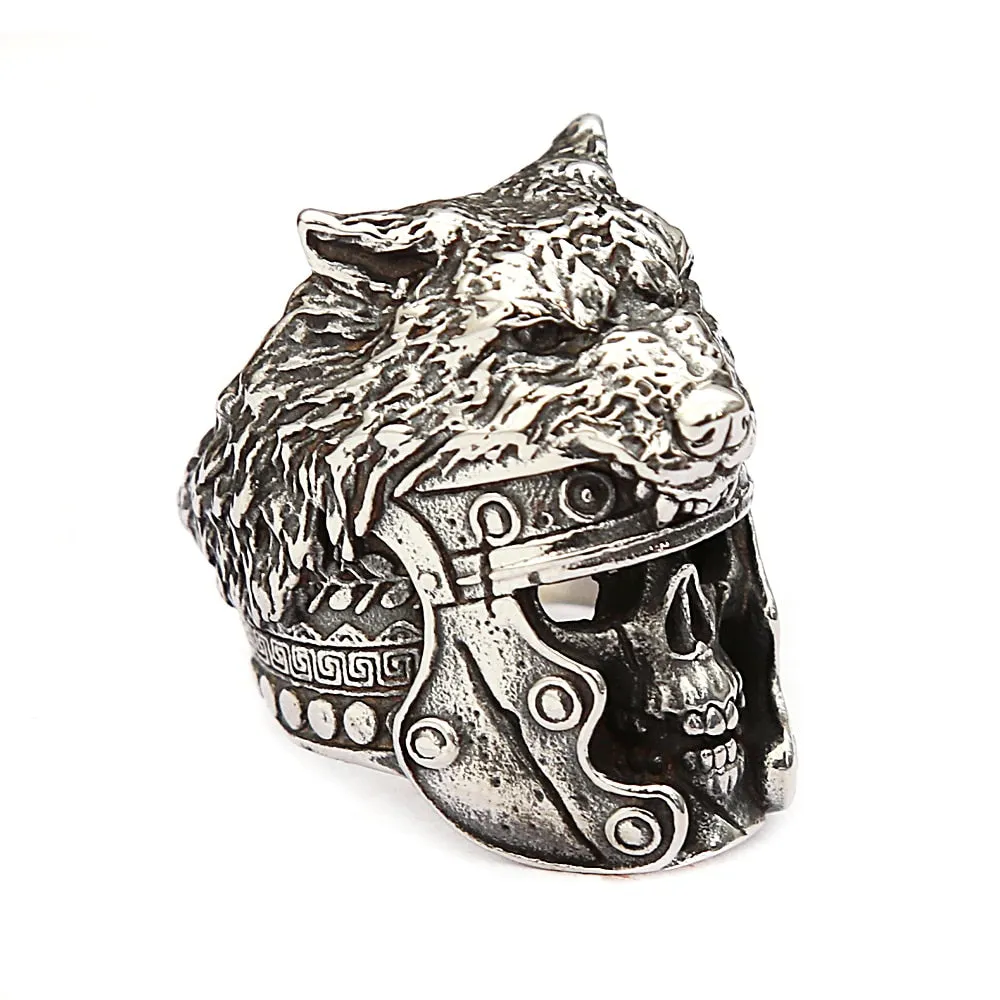 Skull & Wolf Head Stainless Steel Ring for Men