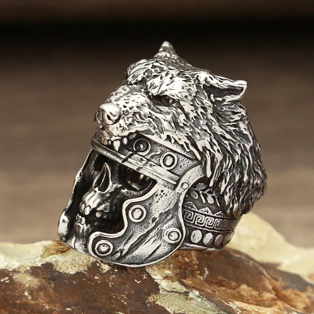 Skull & Wolf Head Stainless Steel Ring for Men