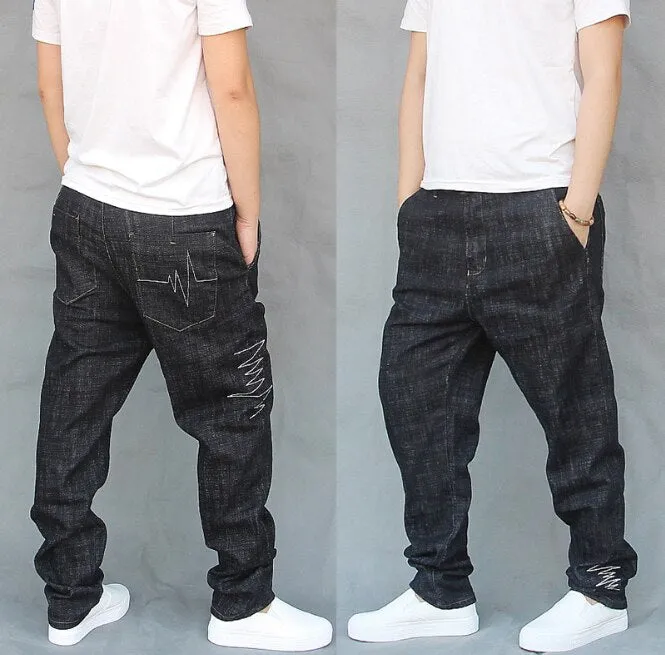 Solid Loose Fit Hiphop Streetwear Harlan Denim Harem Pants for Men