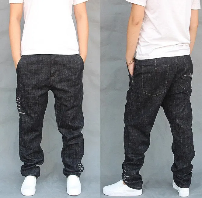 Solid Loose Fit Hiphop Streetwear Harlan Denim Harem Pants for Men