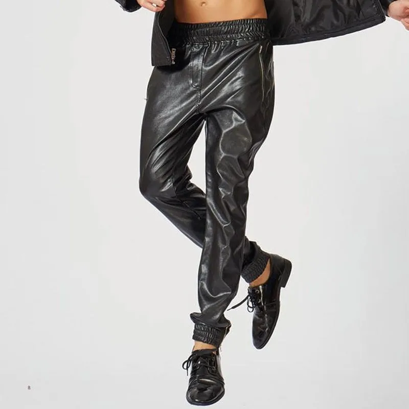 Spring Autumn Black Elastic Mid Waist Hip Hop Harem Pants for Men