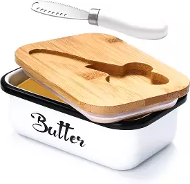 Spring Butter Dish with Lid for Countertop,  Metal Butter Keeper with Stainless Steel