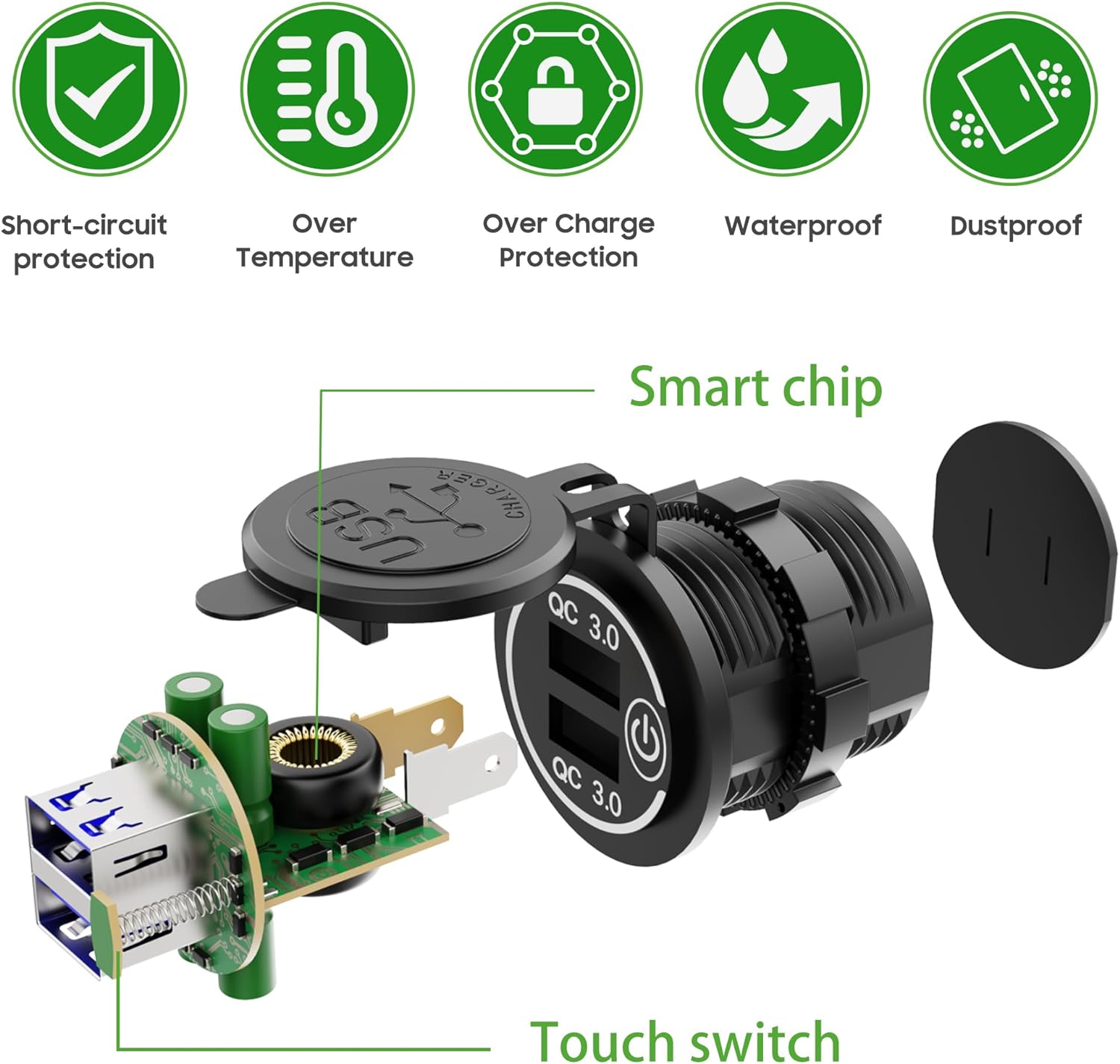 Universal USB charger socket for golf carts, cars, trucks, RVs and other vehicles - 10L0L