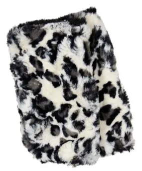 White Jaguar with Cuddly Black Luxury Faux Fur Fingerless Gloves