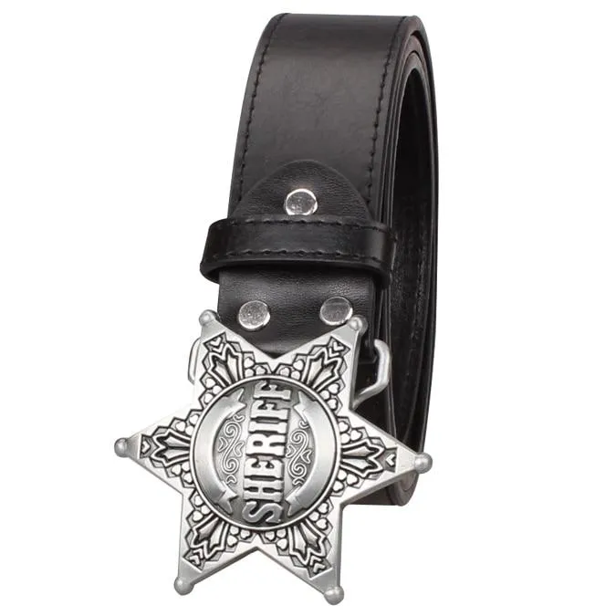 Wild Retro Hexagram Sheriff Badge Bold Metal Buckle Belt for Men