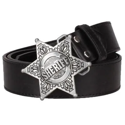 Wild Retro Hexagram Sheriff Badge Bold Metal Buckle Belt for Men