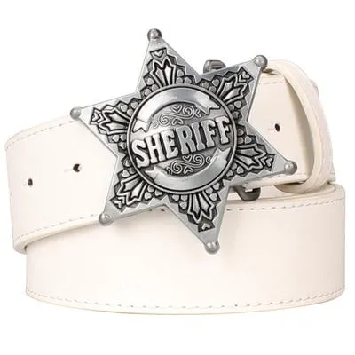 Wild Retro Hexagram Sheriff Badge Bold Metal Buckle Belt for Men