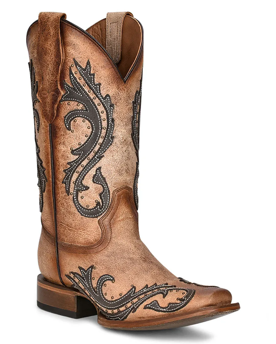 Women's Overlay Embroidery & Studs Western Boots