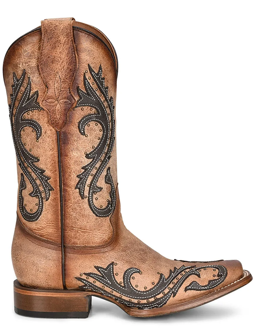 Women's Overlay Embroidery & Studs Western Boots