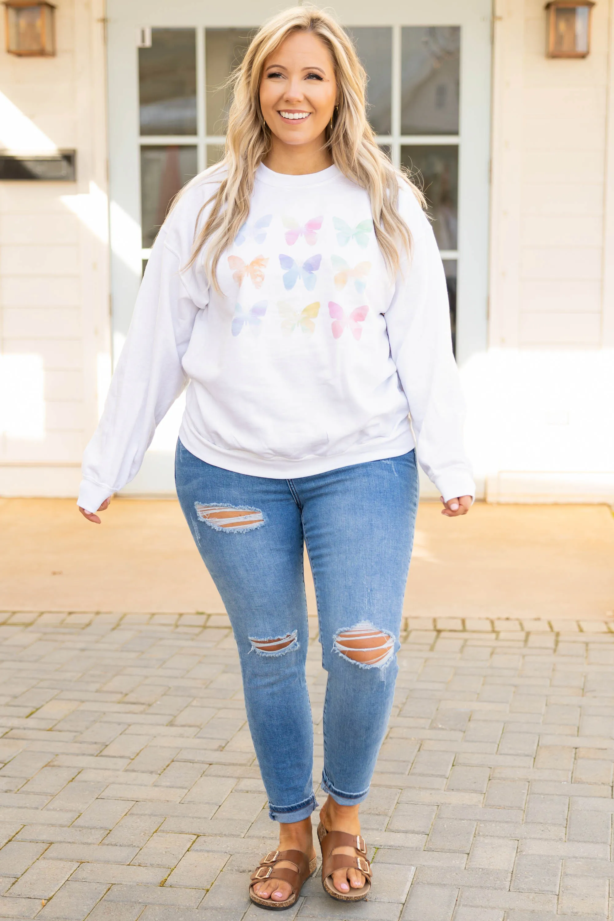 You Give Me Butterflies Sweatshirt, White